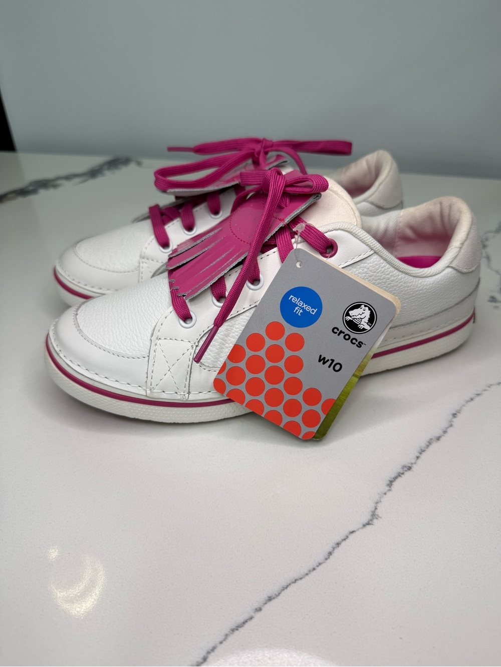 Crocs Golf Bradyn Women's Spikeless Golf Shoes White Fuchsia US 10 Lace-Up NEW
